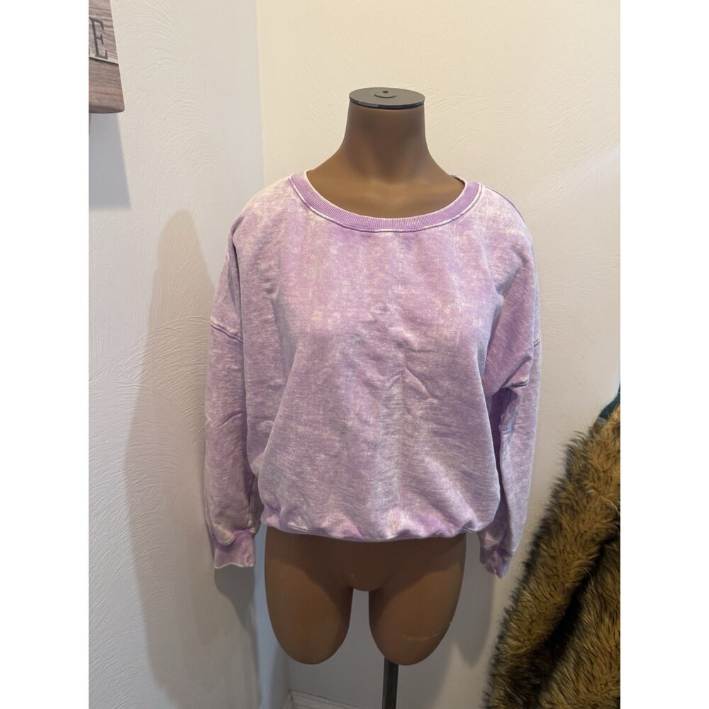Womens Zanana Crop Sweatshirt Purple Stone Wash Y2K Size Medium